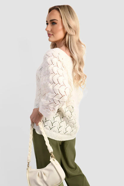 Half Sleeve Chunky Cable Knit Jumper - Shello's Creative Boutique