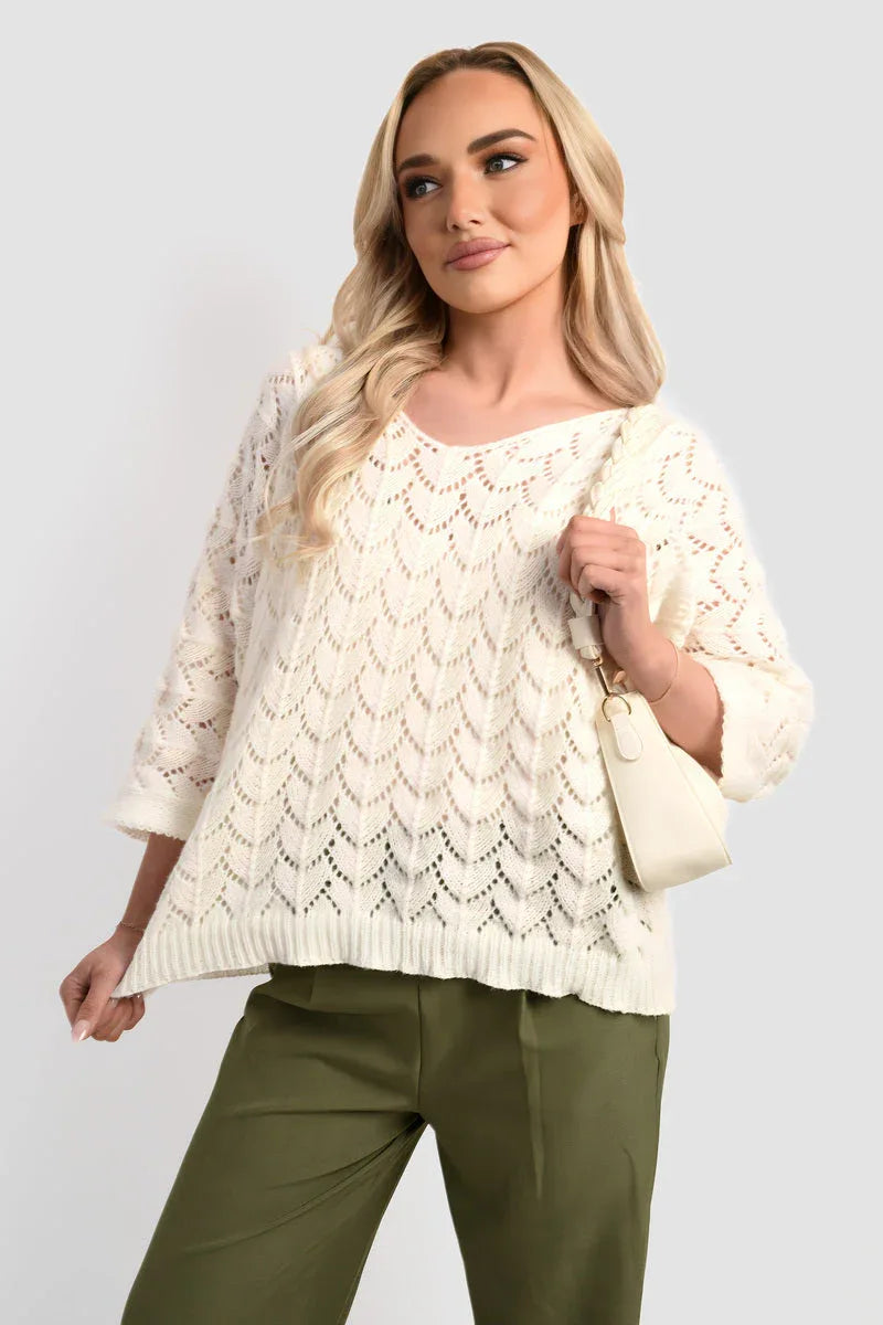 Half Sleeve Chunky Cable Knit Jumper - Shello's Creative Boutique