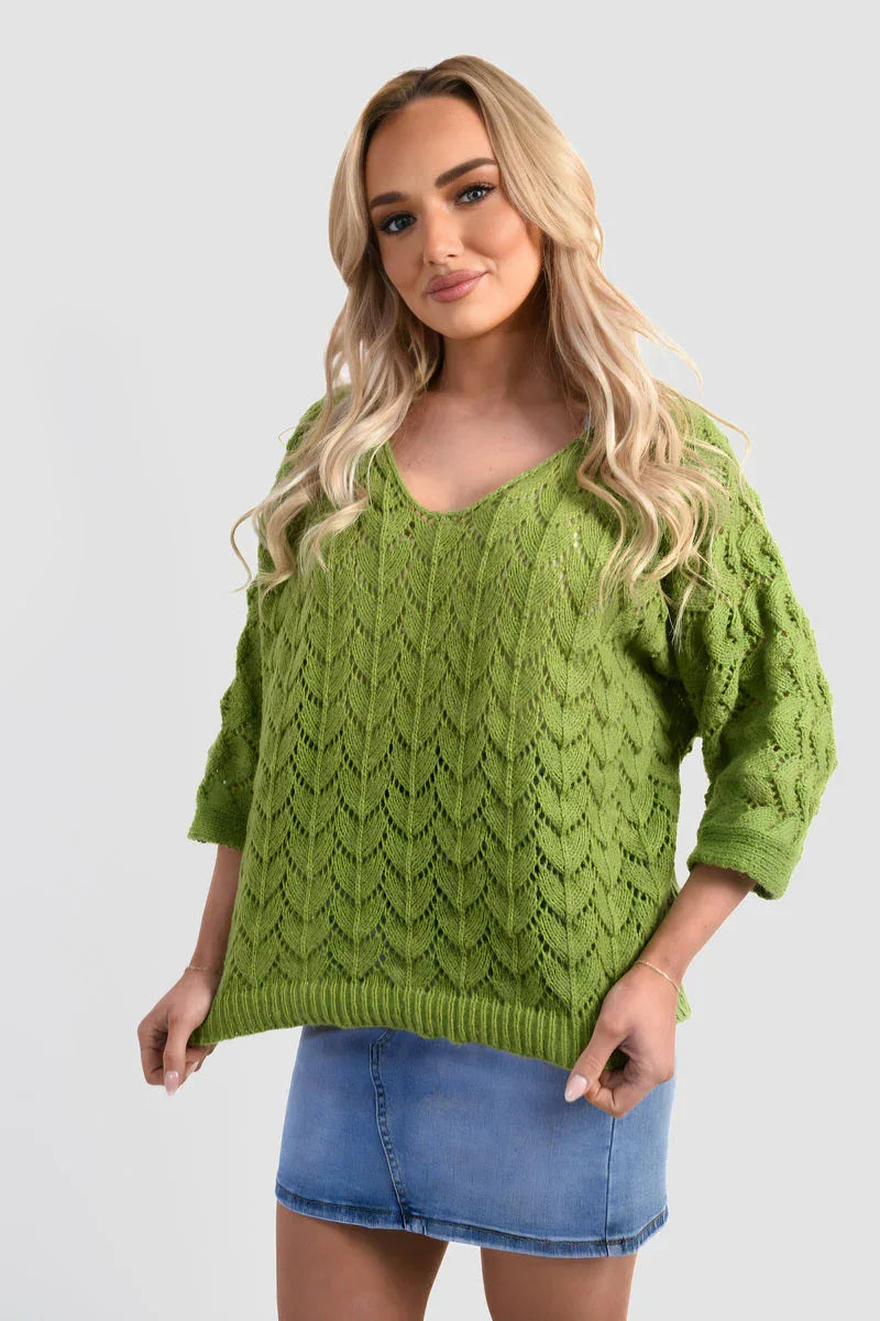 Half Sleeve Chunky Cable Knit Jumper - Shello's Creative Boutique