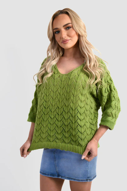 Half Sleeve Chunky Cable Knit Jumper - Shello's Creative Boutique