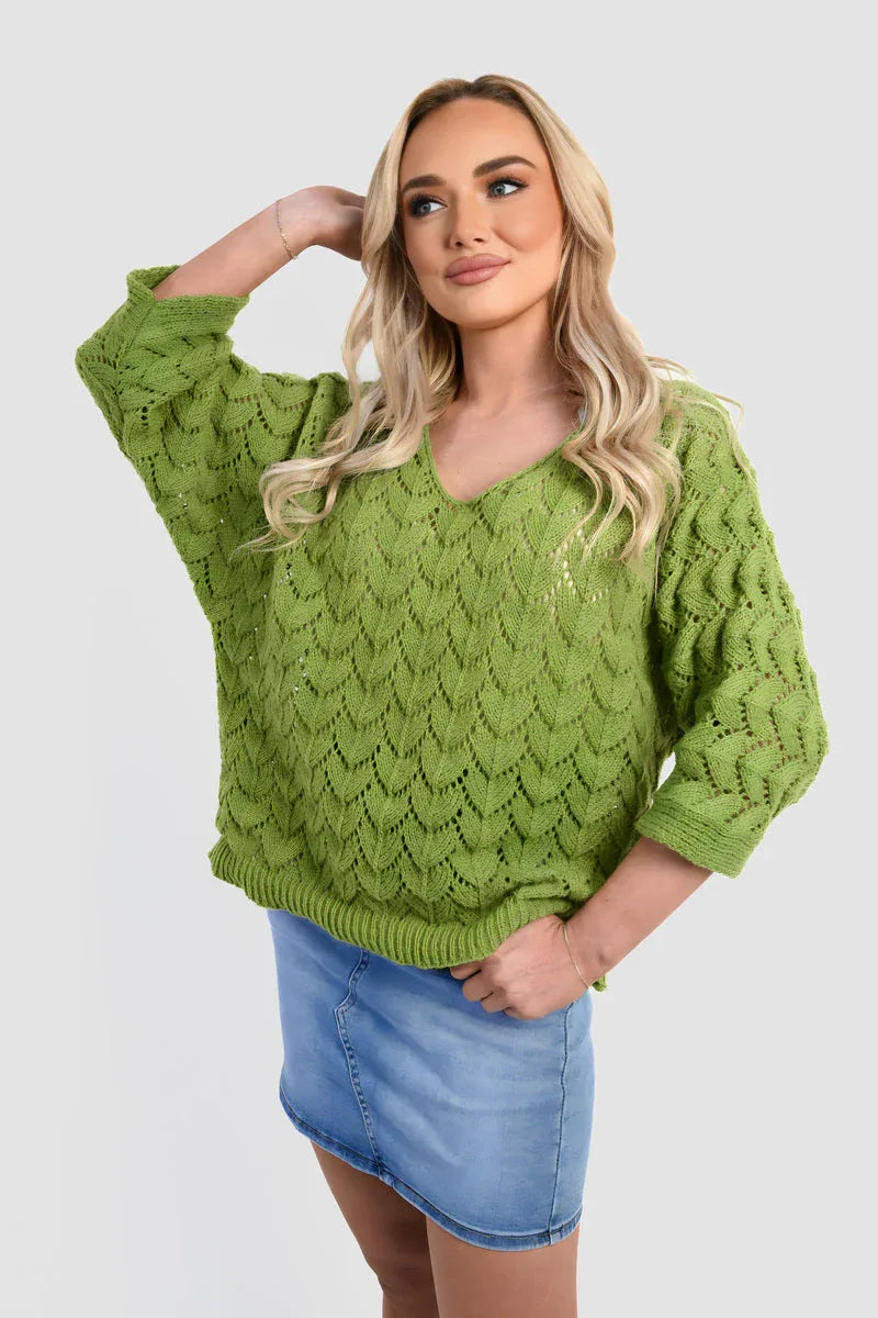 Half Sleeve Chunky Cable Knit Jumper - Shello's Creative Boutique