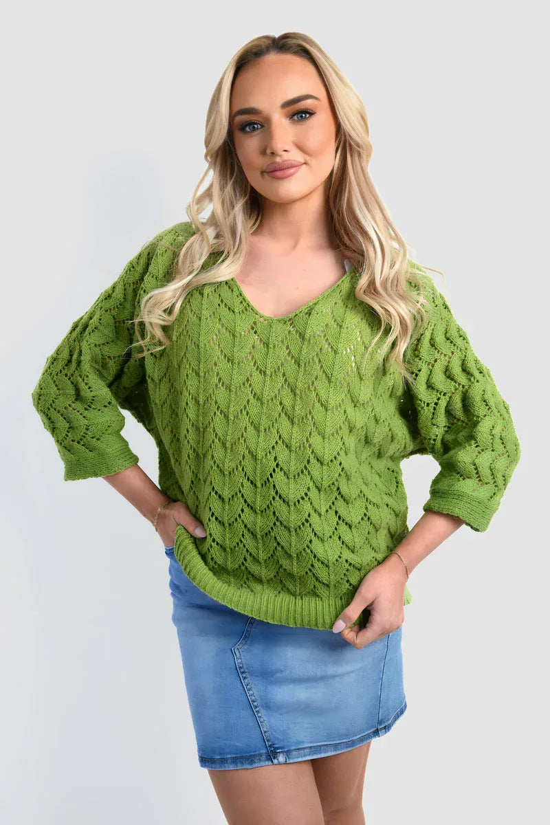 Half Sleeve Chunky Cable Knit Jumper - Shello's Creative Boutique