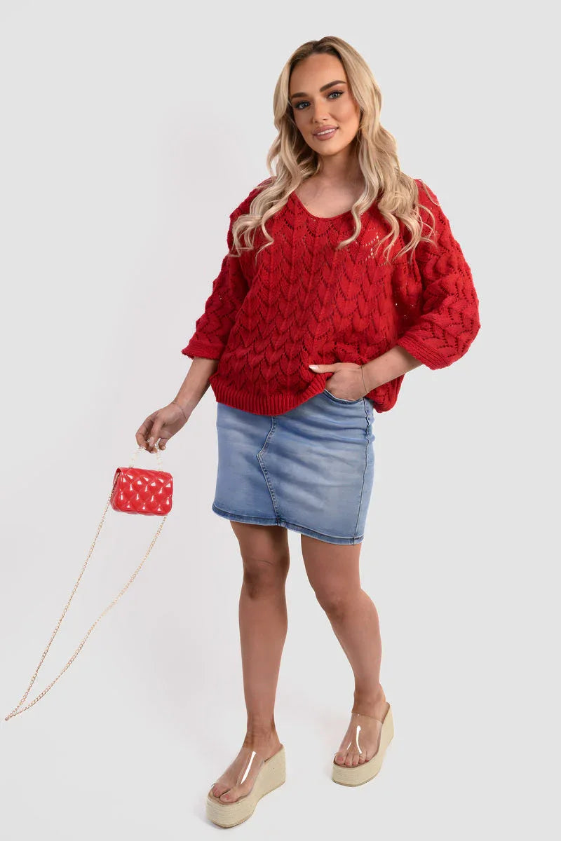Half Sleeve Chunky Cable Knit Jumper - Shello's Creative Boutique