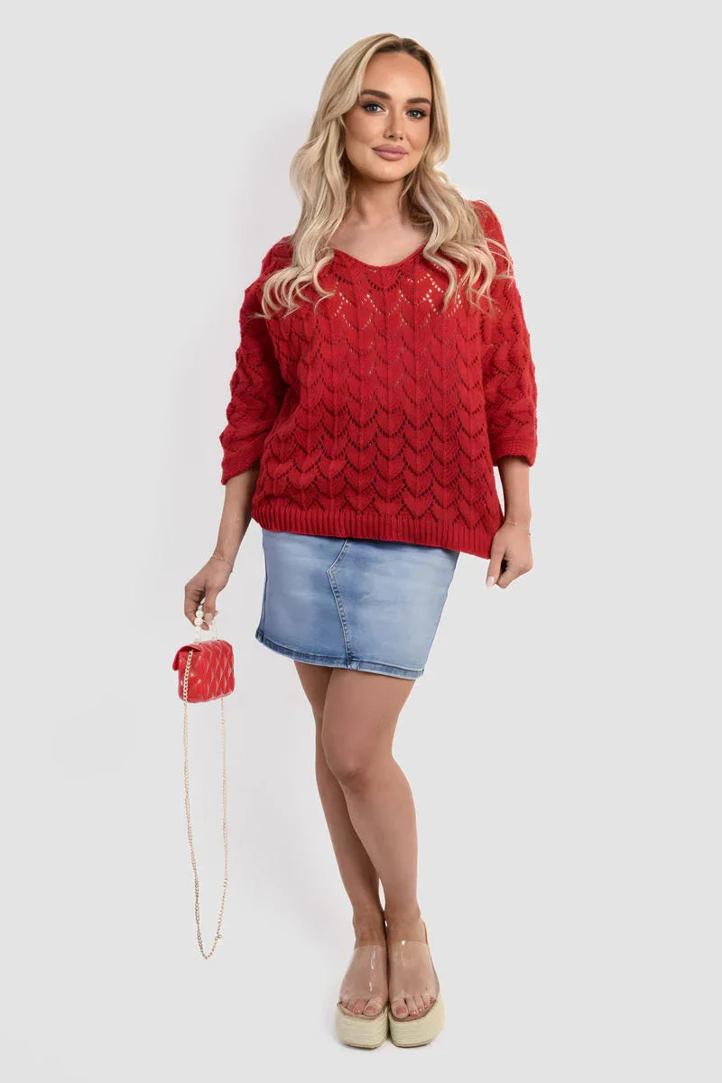 Half Sleeve Chunky Cable Knit Jumper - Shello's Creative Boutique