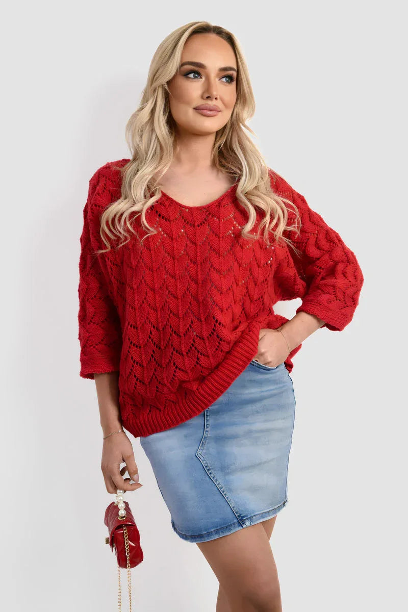 Half Sleeve Chunky Cable Knit Jumper - Shello's Creative Boutique