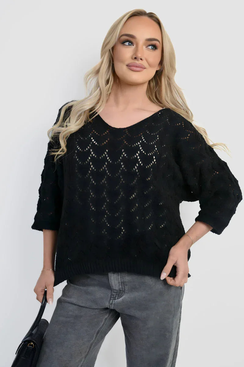 Half Sleeve Chunky Cable Knit Jumper - Shello's Creative Boutique