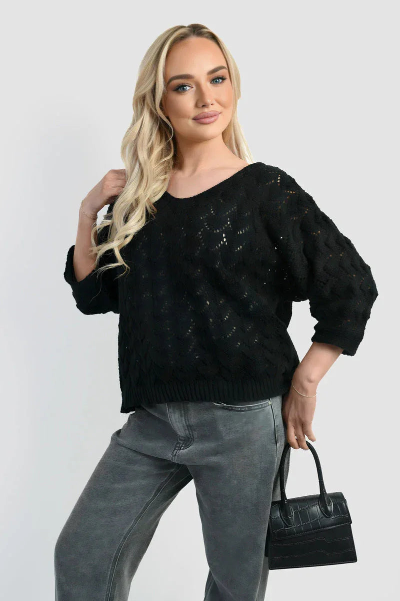 Half Sleeve Chunky Cable Knit Jumper - Shello's Creative Boutique