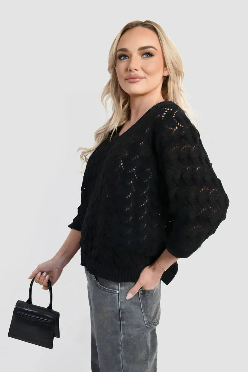 Half Sleeve Chunky Cable Knit Jumper - Shello's Creative Boutique