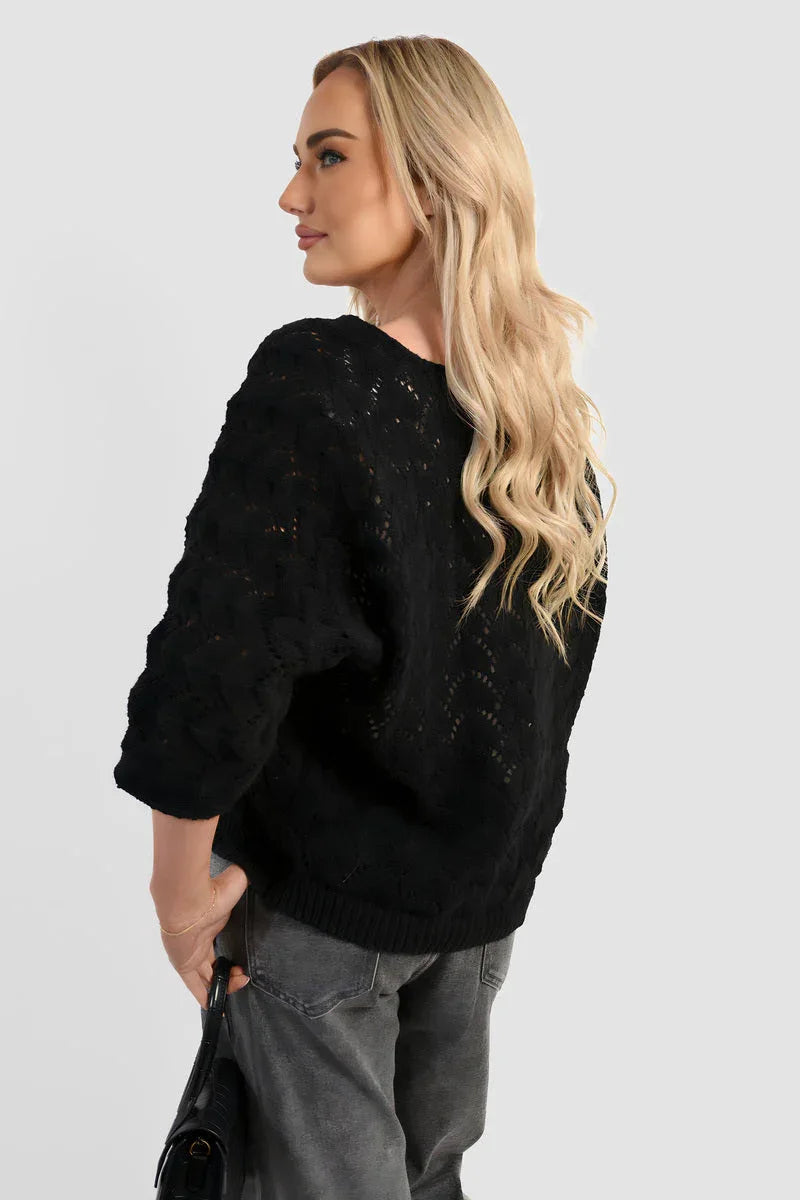 Half Sleeve Chunky Cable Knit Jumper - Shello's Creative Boutique