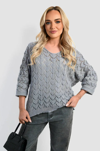 Half Sleeve Chunky Cable Knit Jumper - Shello's Creative Boutique