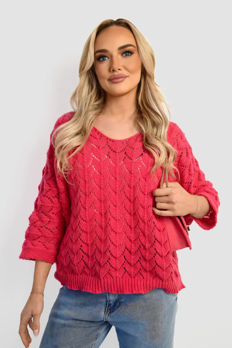 Half Sleeve Chunky Cable Knit Jumper - Shello's Creative Boutique