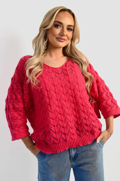 Half Sleeve Chunky Cable Knit Jumper - Shello's Creative Boutique