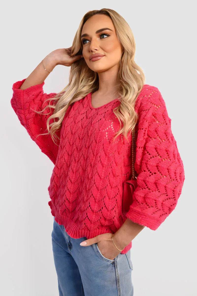 Half Sleeve Chunky Cable Knit Jumper - Shello's Creative Boutique