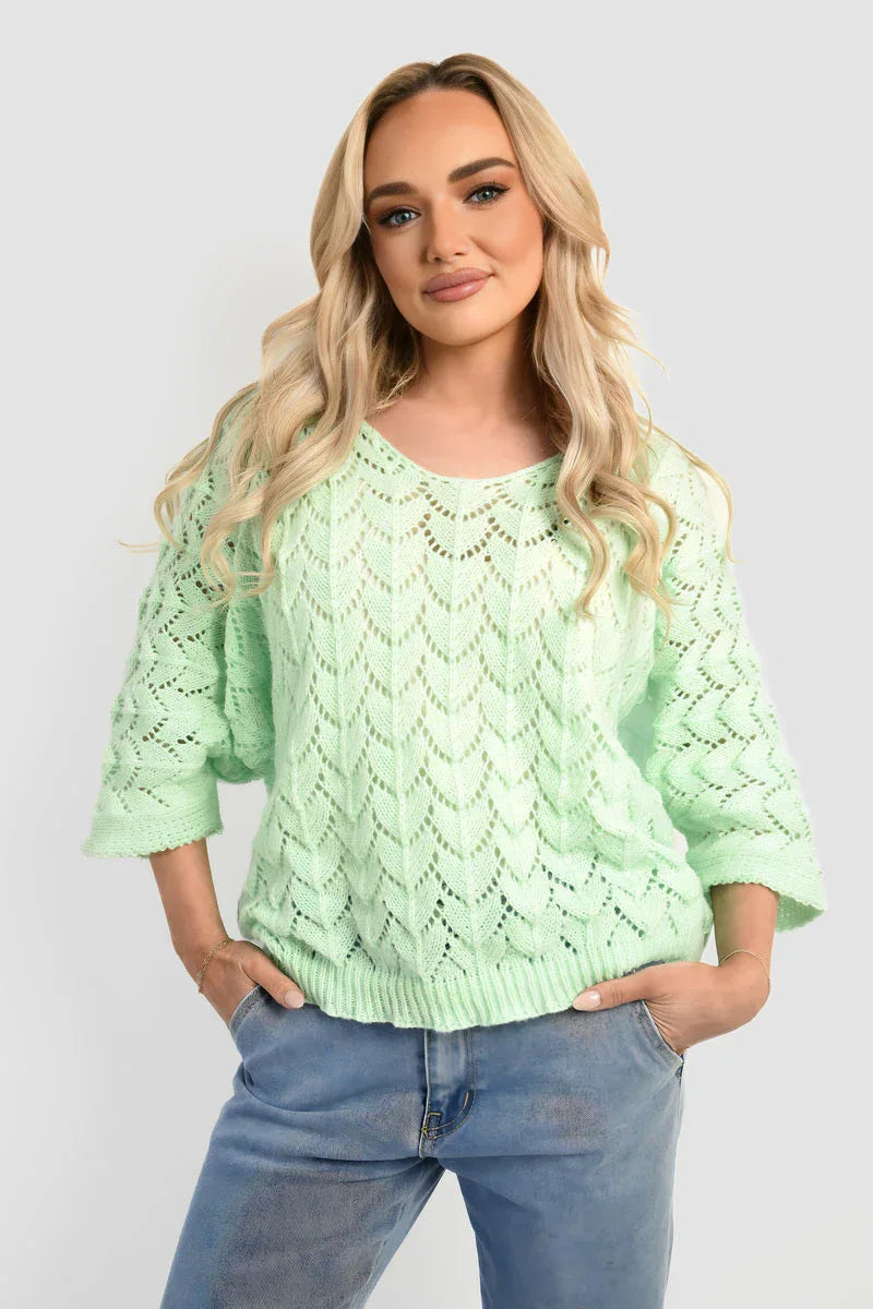 Half Sleeve Chunky Cable Knit Jumper - Shello's Creative Boutique