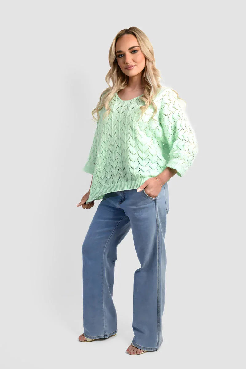 Half Sleeve Chunky Cable Knit Jumper - Shello's Creative Boutique