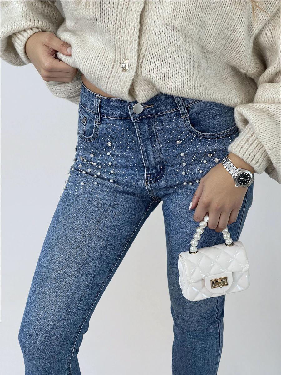 Rhinestone Embellished Skinny Fit Mid Rise Jeans - Shello's Creative Boutique