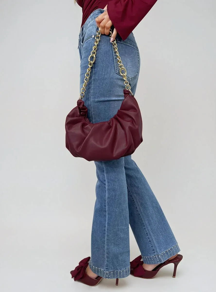 Rhinestone Hem High Waist Flare Jeans - Retro Sparkle - Shello's Creative Boutique