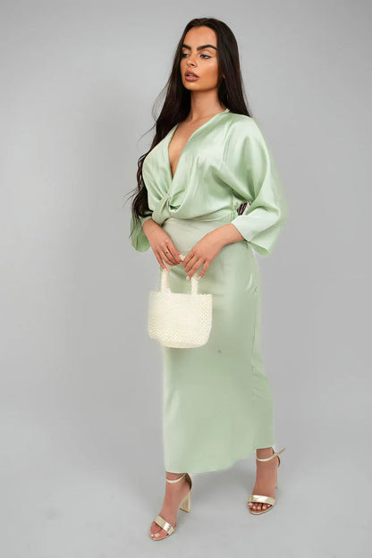 V-Neck Twist Front Midi Dress - Shello's Creative Boutique