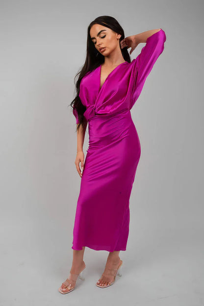 V-Neck Twist Front Midi Dress - Shello's Creative Boutique