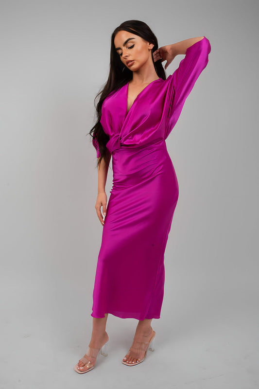 V-Neck Twist Front Midi Dress Moda