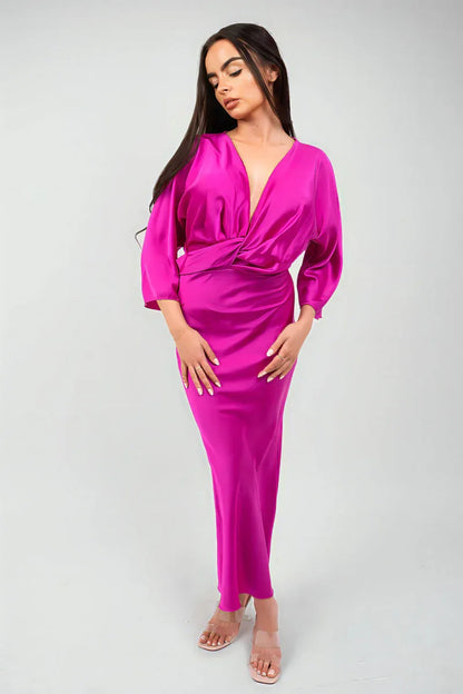 V-Neck Twist Front Midi Dress - Shello's Creative Boutique