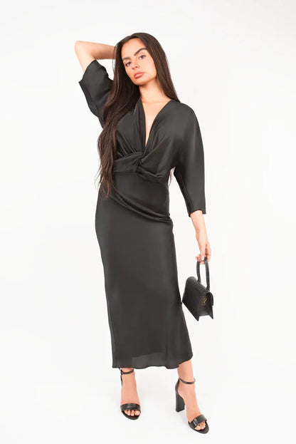 V-Neck Twist Front Midi Dress - Shello's Creative Boutique