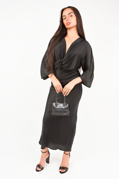 V-Neck Twist Front Midi Dress - Shello's Creative Boutique