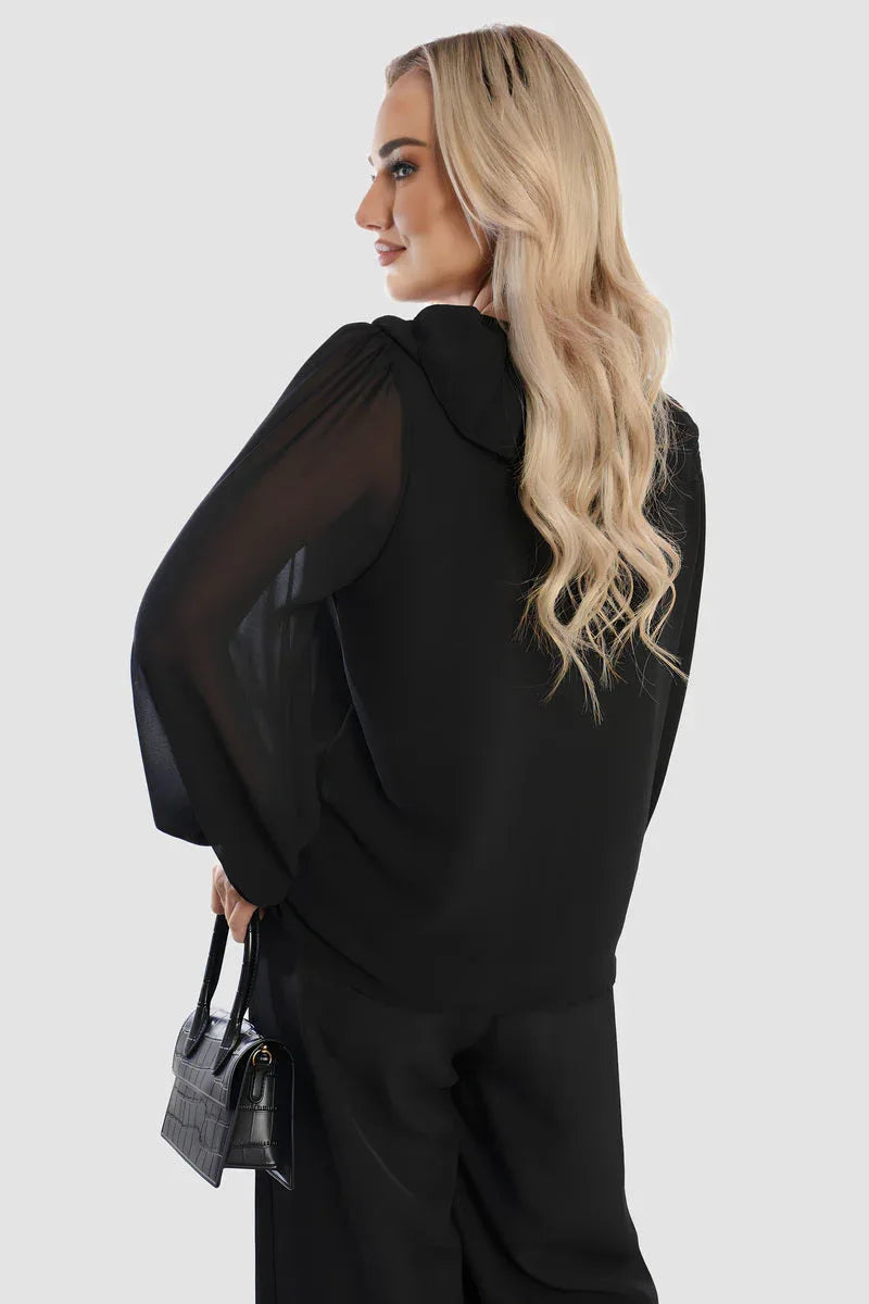 Ruffle Trim Front Long Sleeve Top - Shello's Creative Boutique