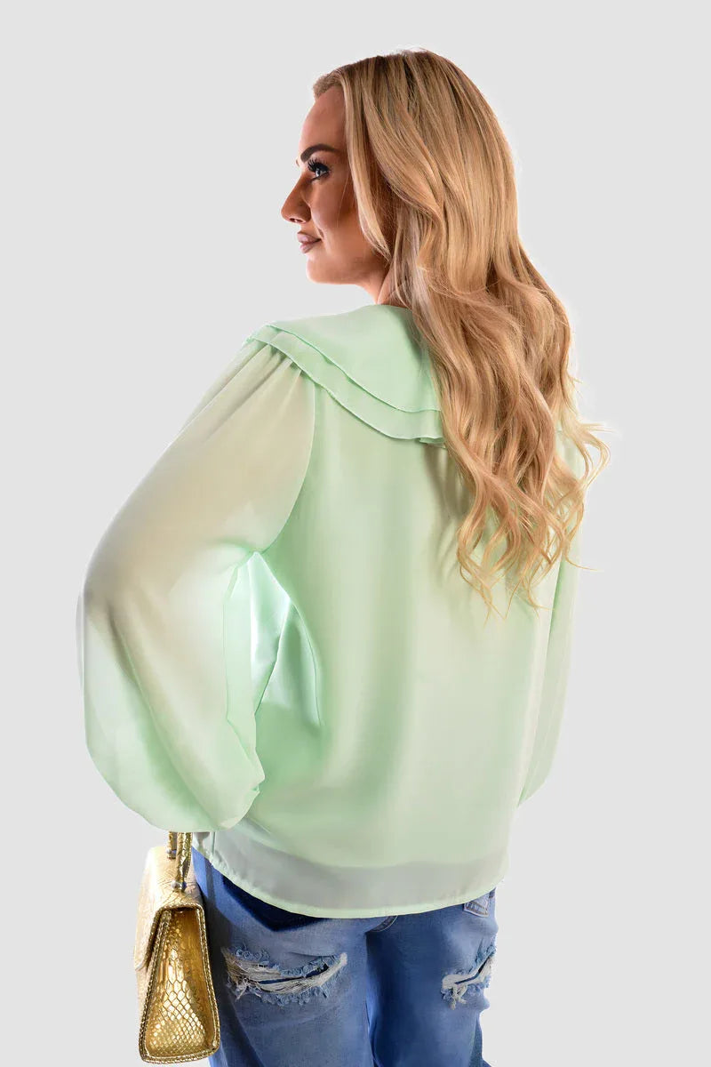 Ruffle Trim Front Long Sleeve Top - Shello's Creative Boutique