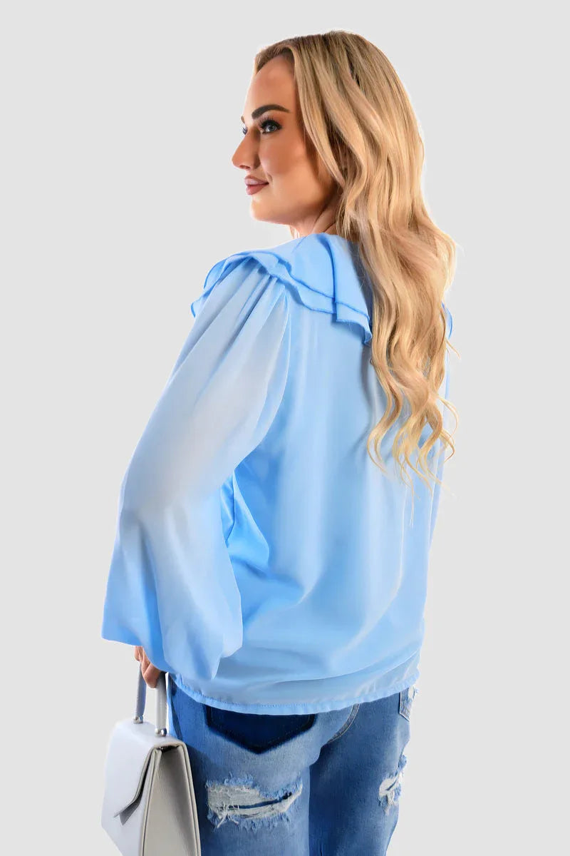 Ruffle Trim Front Long Sleeve Top - Shello's Creative Boutique