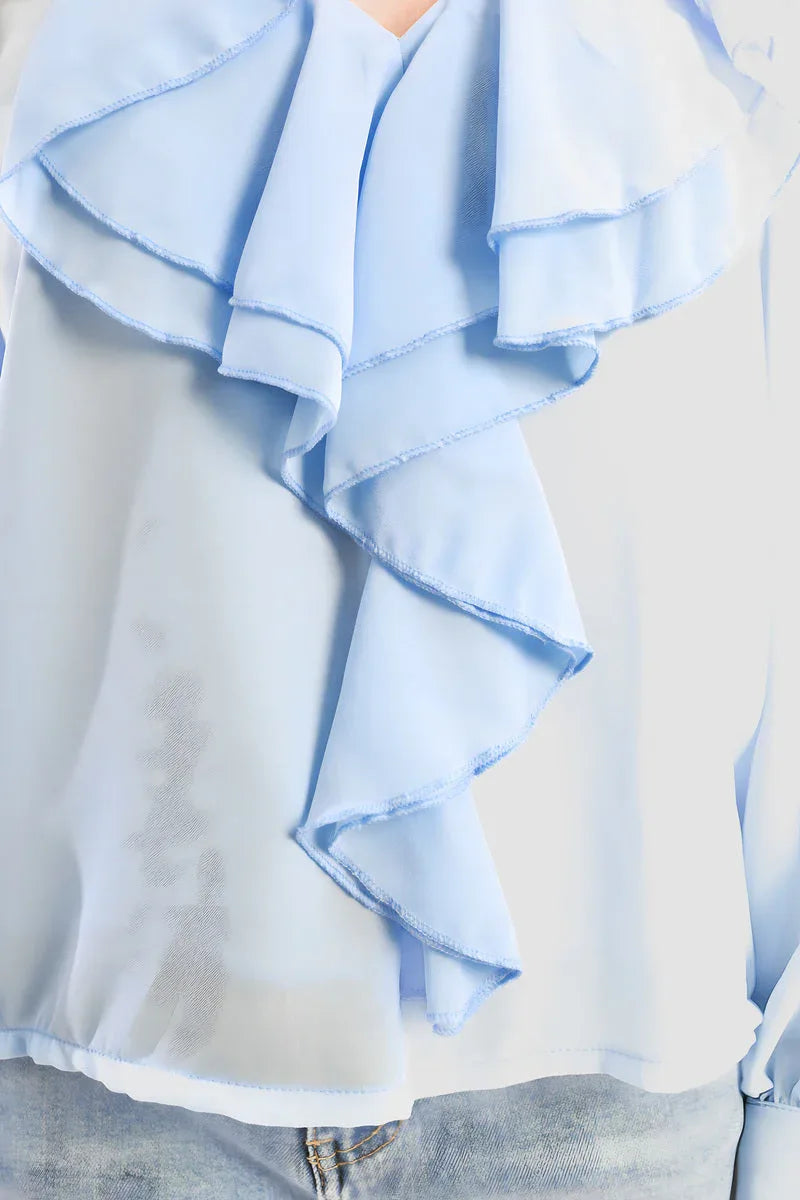 Ruffle Trim Front Long Sleeve Top - Shello's Creative Boutique