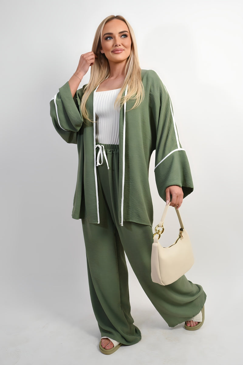 Contrast Trim Oversized Cardigan & Wide Leg Co-ord Set Moda