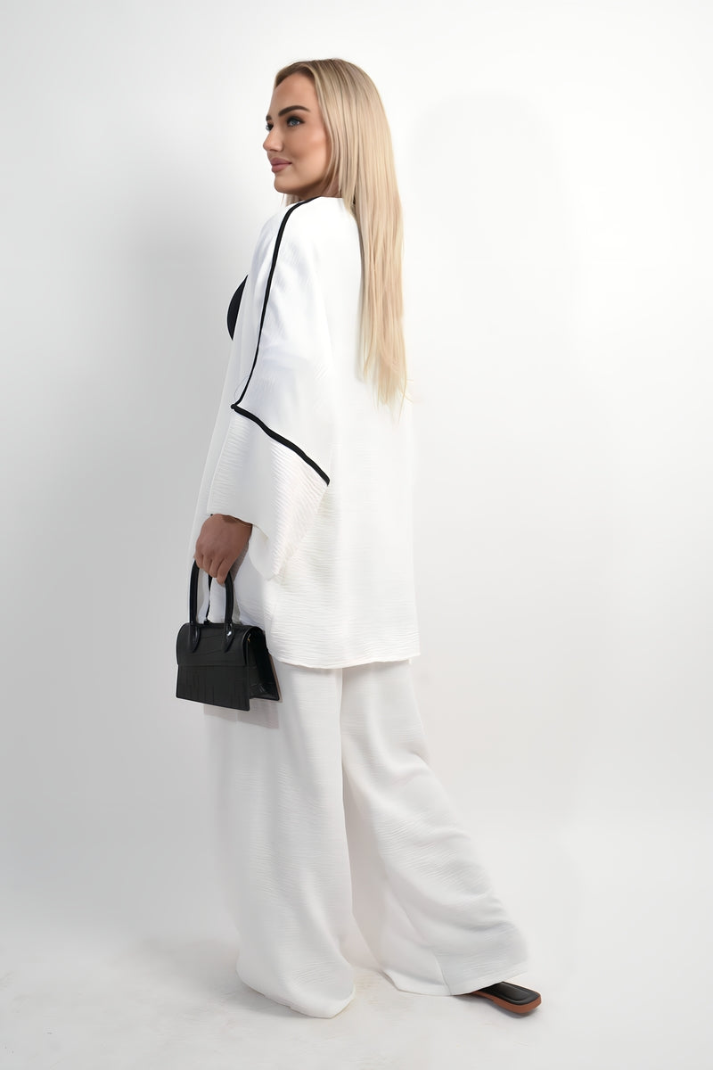 Contrast Trim Oversized Cardigan & Wide Leg Co-ord Set Moda