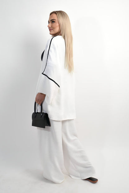 Contrast Trim Oversized Cardigan & Wide Leg Co-ord Set Moda