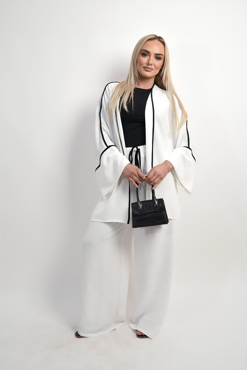 Contrast Trim Oversized Cardigan & Wide Leg Co-ord Set Moda