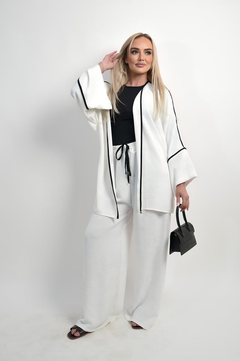 Contrast Trim Oversized Cardigan & Wide Leg Co-ord Set Moda