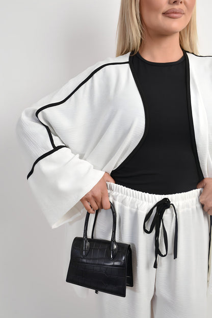 Contrast Trim Oversized Cardigan & Wide Leg Co-ord Set Moda
