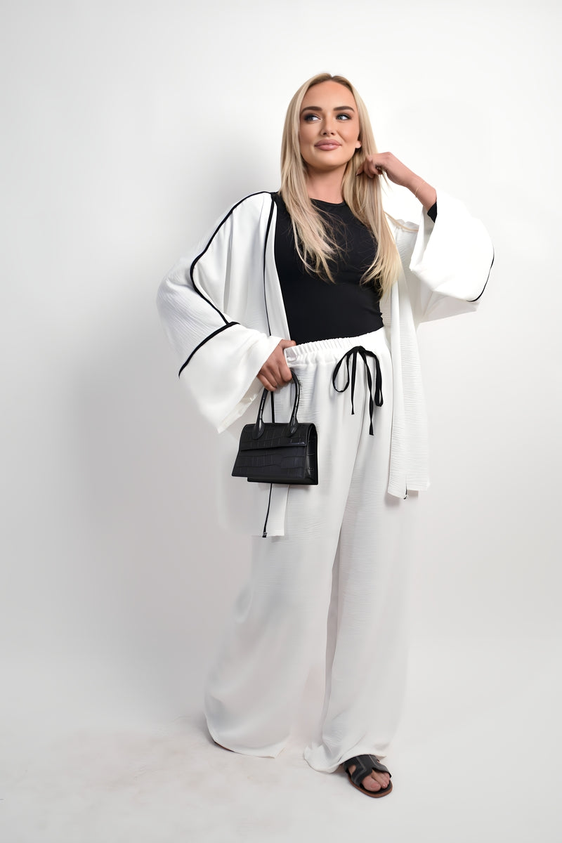 Contrast Trim Oversized Cardigan & Wide Leg Co-ord Set Moda
