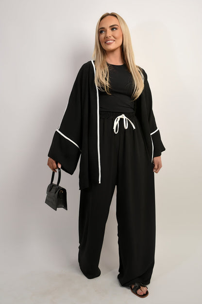 Contrast Trim Oversized Cardigan & Wide Leg Co-ord Set Moda