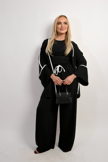 Contrast Trim Oversized Cardigan & Wide Leg Co-ord Set Moda