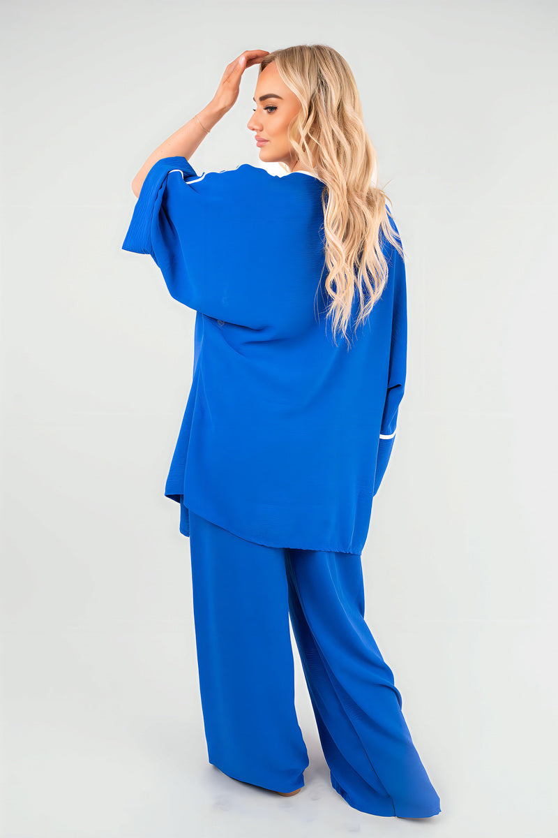 Contrast Trim Oversized Cardigan & Wide Leg Co-ord Set Moda