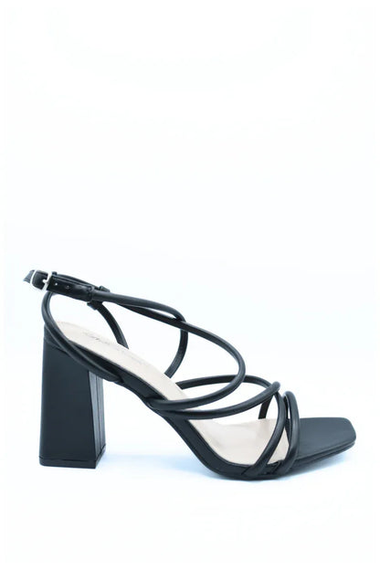 Strappy Buckle Block High Heels - Shello's Creative Boutique