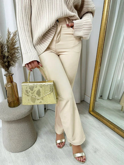 High Waisted Faux Leather Trousers - Sleek & Versatile - Shello's Creative Boutique