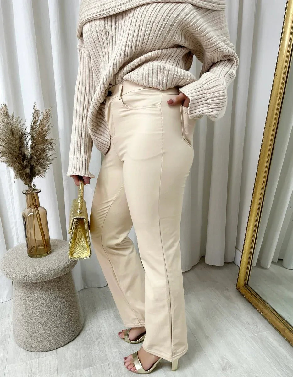 High Waisted Faux Leather Trousers - Sleek & Versatile - Shello's Creative Boutique