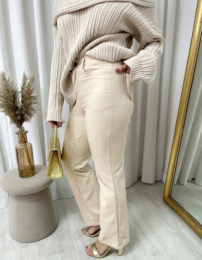 High Waisted Faux Leather Trousers - Sleek & Versatile - Shello's Creative Boutique