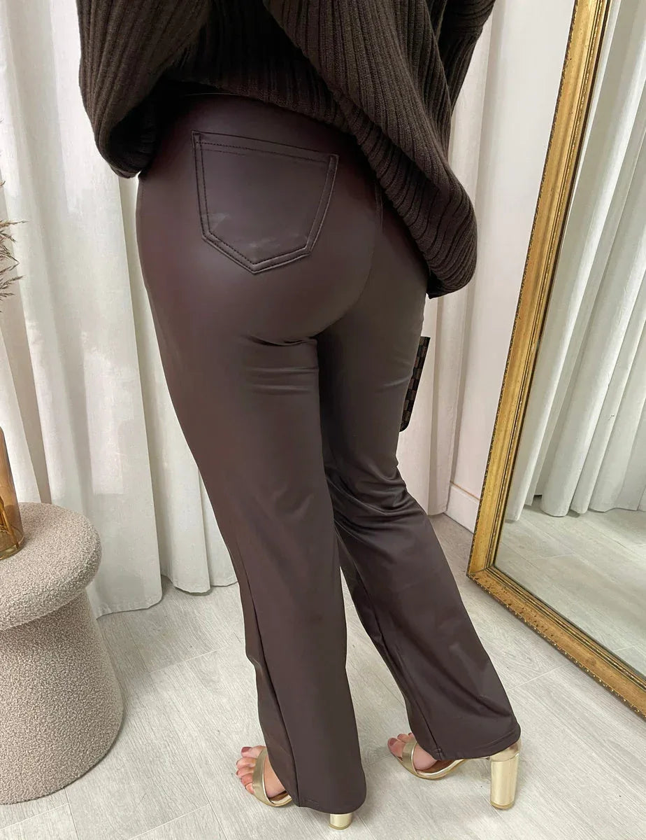 High Waisted Faux Leather Trousers - Sleek & Versatile - Shello's Creative Boutique