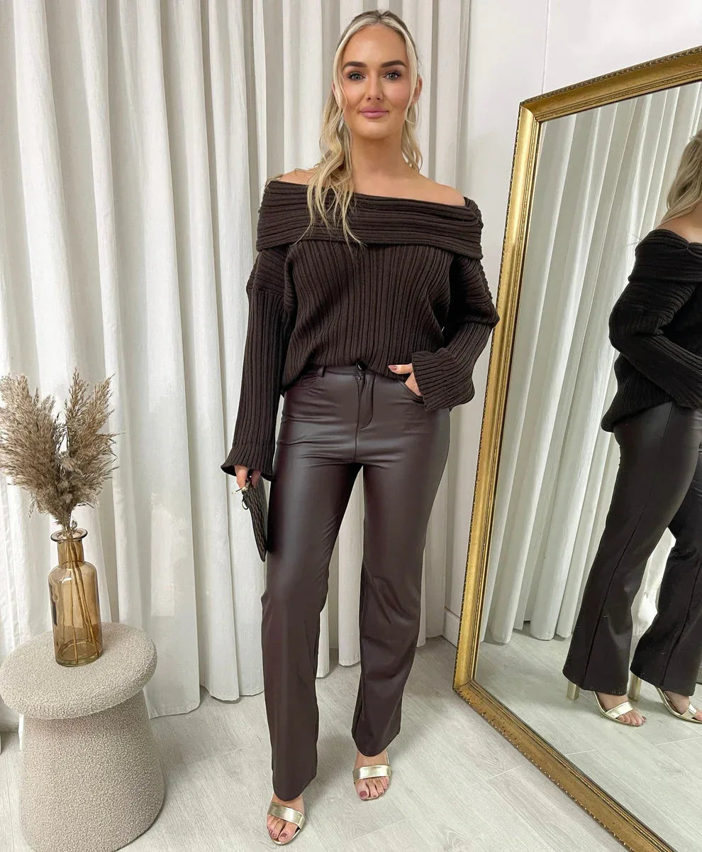 High Waisted Faux Leather Trousers - Sleek & Versatile - Shello's Creative Boutique