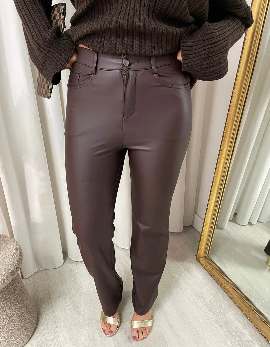 High Waisted Faux Leather Trousers - Sleek & Versatile - Shello's Creative Boutique