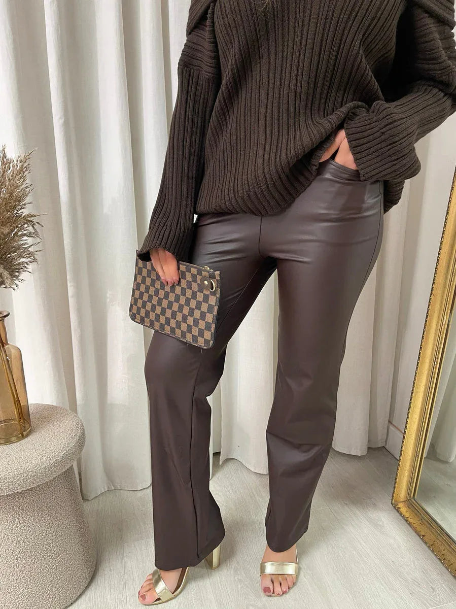 High Waisted Faux Leather Trousers - Sleek & Versatile - Shello's Creative Boutique
