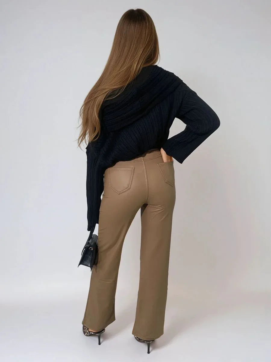 High Waisted Faux Leather Trousers - Sleek & Versatile - Shello's Creative Boutique